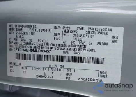 2021 Ford Ranger Xl z USA, uszkodzony, nr VIN 1FTER4EH9MLD83457